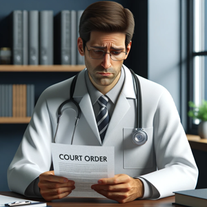 Physician sadly looks at at court order