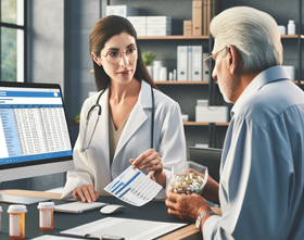 A doctor helps a patient manage their prescriptions