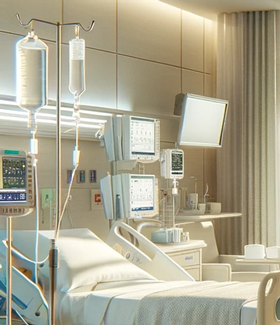 Critical care s IV poles/lines, bed and monitors