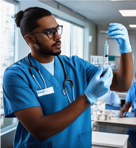 A healthcare provider preparing medication