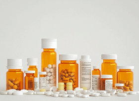 An assortment of prescription drug bottles